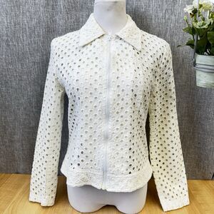 NABI White 100% Cotton Eyelet Zip-Up Jacket / Shirt Jacket Women’s Medium